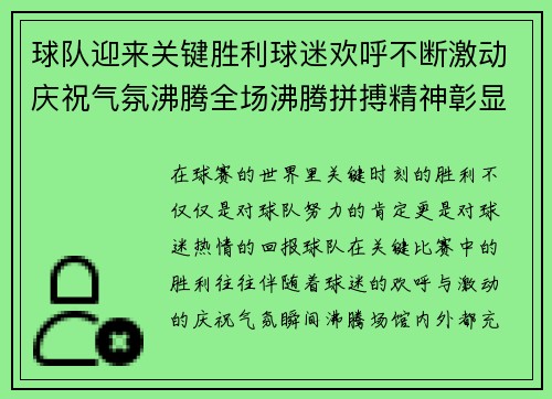 球队迎来关键胜利球迷欢呼不断激动庆祝气氛沸腾全场沸腾拼搏精神彰显团队力量